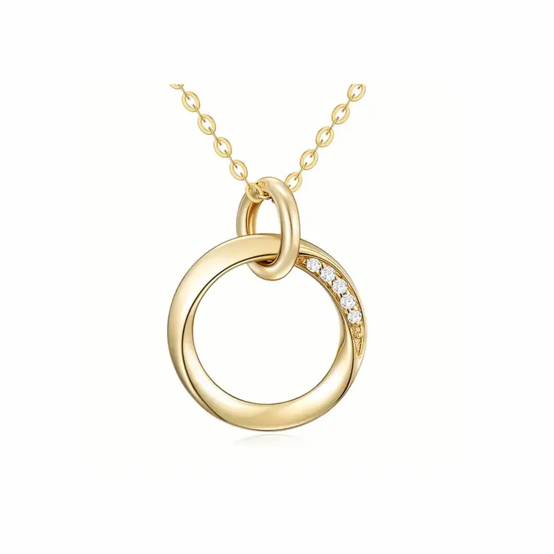14K Gold Circular Shaped Moissanite Round Pendant Necklace