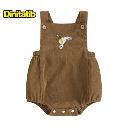 Infant Baby Corduroy Overalls Duck Embroidery Square Neck Sleeveless Button Romper for Boys Girls 0-18M Cute
