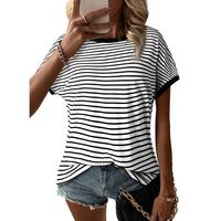 Dokotoo Women's Casual Striped Short Sleeve Tops Crew Neck Knit Basic T Shirts