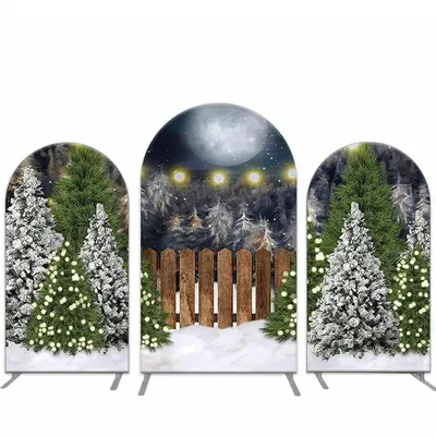 Moon Snow Christmas Trees Party Arch Backdrop Cover - Aperturee