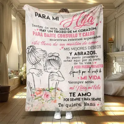 Room Decor Modern Style Letter Print SoftFlannel Blanket,1 Count Classic Floral PatternDurable Nap Throw for Home & Office, W...