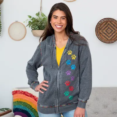 Rainbow Paws Zip Up Burnout Hoodie - Turquoise - 1X