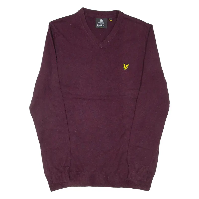 LYLE & SCOTT Mens Jumper Maroon V-Neck Tight Knit Wool L