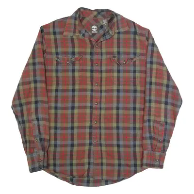 TIMBERLAND Mens Flannel Shirt Brown Check Long Sleeve M