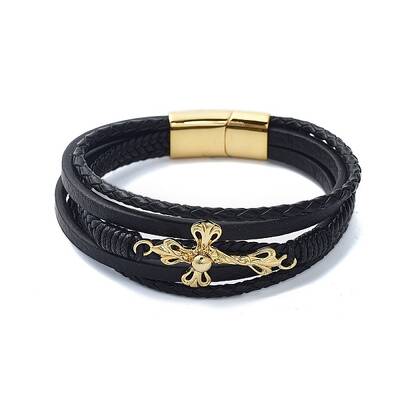 Men's Black PU Leather Cord Multi-Strand Bracelets