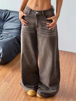 Women's Pocket Washed Wide Leg Jeans, Minimalist Casual Comfy Denim Trousers for Daily Wear, Ladies Loose Bottoms for Summer,...