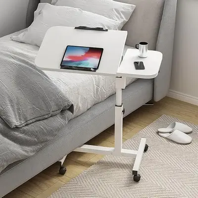 Over The Bed Table with Wheels 23.6''~37.4'' Adjustable Height Bedside Table Mobile Rolling Laptop Stand Tilting Overbed Tabl...
