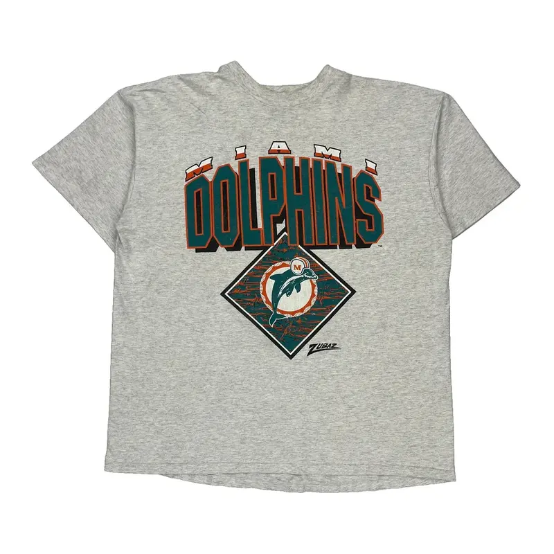 Miami Dolphins Zubaz Single Stitch Nfl T-Shirt - XL Grey Cotton