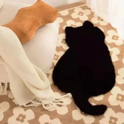 Cat Shaped Non-slip Rug, 1 Count Elegant Plush Rug Creative Soft Carpet for Living Room Kids Room, Indoor Mat for Bedroom Dec...