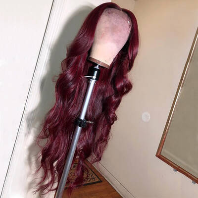 Burgundy 99J Body Wave Lace Front Wig Red Human Hair Wig With Natural Hairline ISEE HAIR