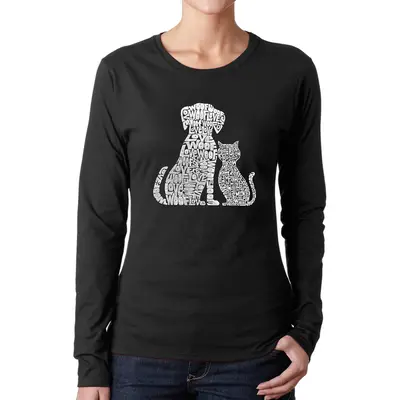 Dogs and Cats - Women's Word Art Long Sleeve T-Shirt - Pink - Small