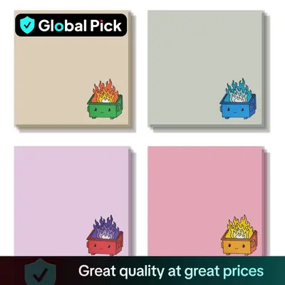 Dumpster Fire Sticky Note, 4 Counts/set Cartoon Sticky Note, Adhesive Note Pad for School Office Home Supplies Students Teach...