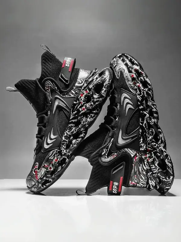 Men's Sportive Athletic Plain Low Top Platform Sneakers, 2024 New Style Casual Comfortable Breathable Running Shoes, Boy Tren...