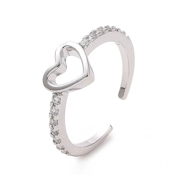 Clear Cubic Zirconia Hollow Out Heart Open Cuff Ring