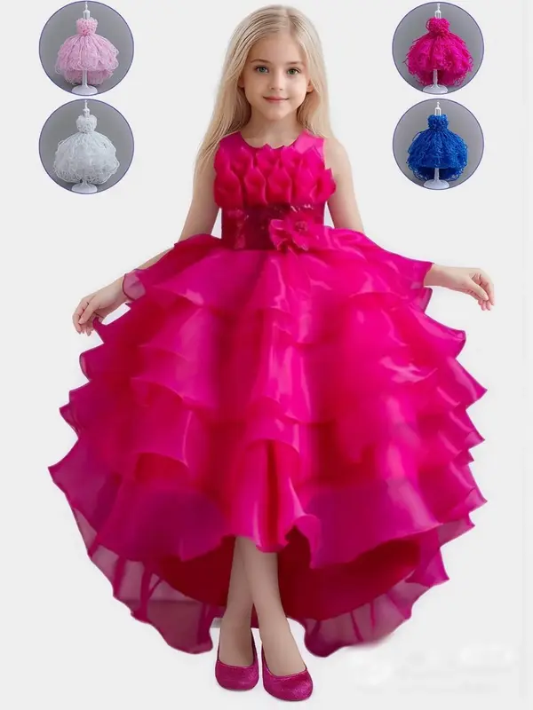 Children's Halloween Costumes,Girl's Glitter Tulle Formal Dress, Elegant Flower Decor Party Dress for Birthday Show Perform...