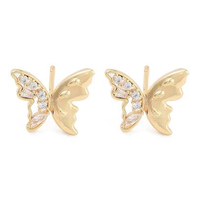 Butterfly Brass Pave Clear Cubic Zirconia Stud Earrings for Women