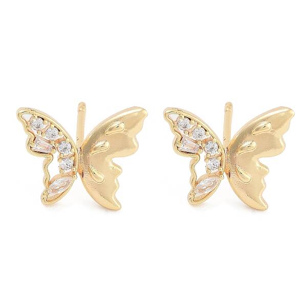 Butterfly Brass Pave Clear Cubic Zirconia Stud Earrings for Women