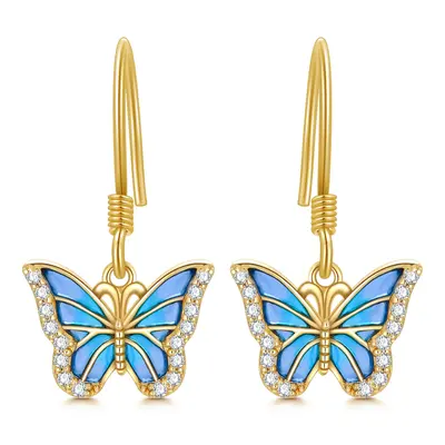 10K Gold Moissanite Butterfly Drop Earrings