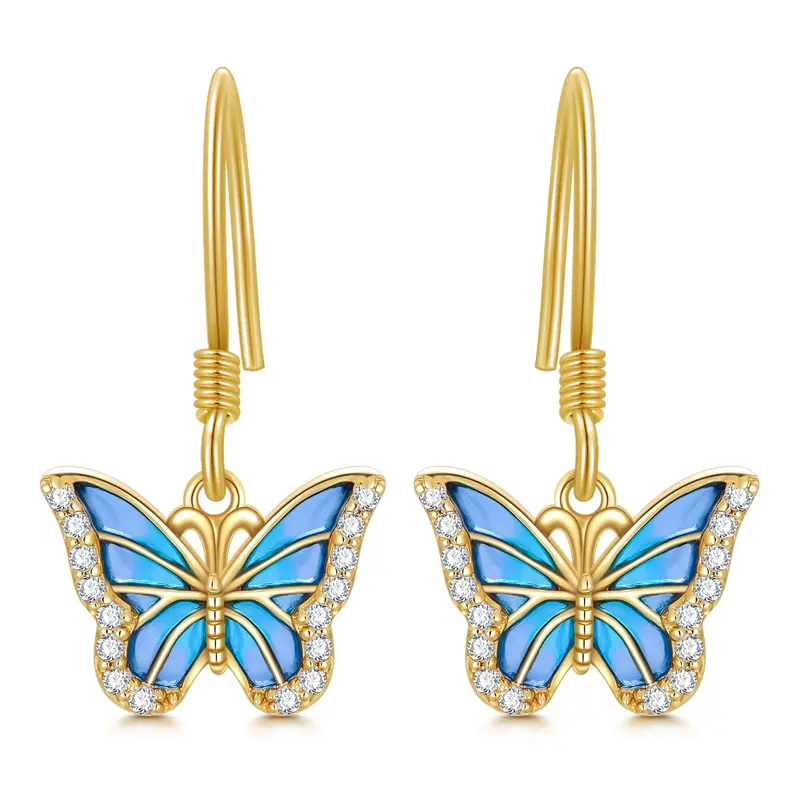 10K Gold Moissanite Butterfly Drop Earrings