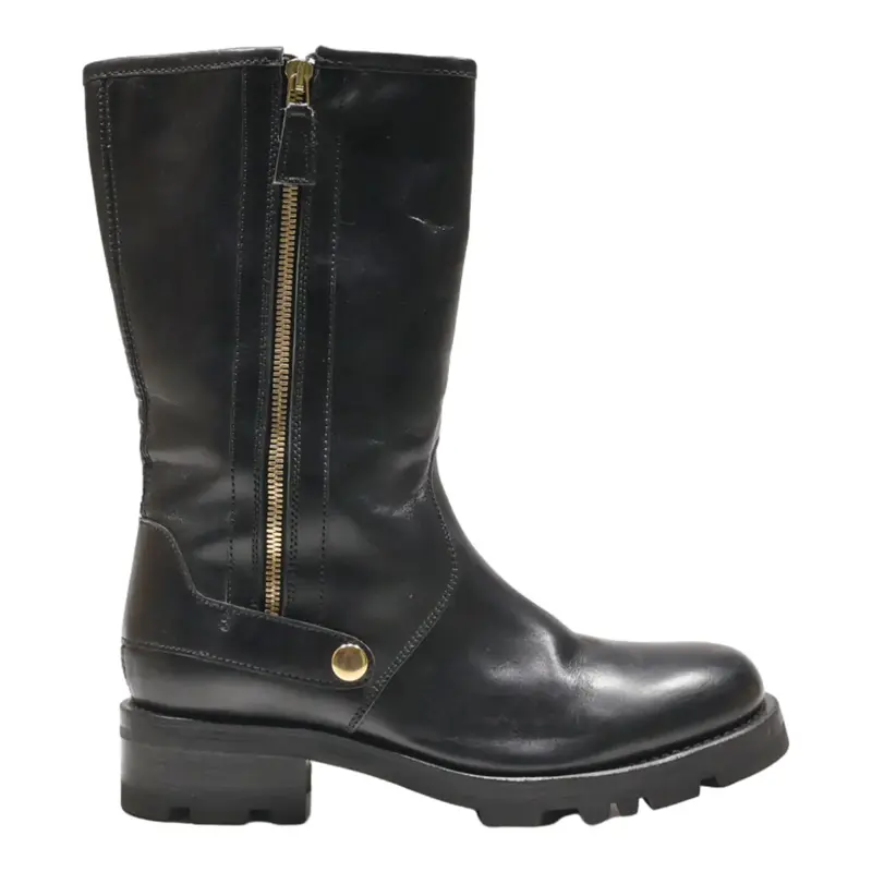 JIL SANDER High Boots Black Leather Womens UK 3.5