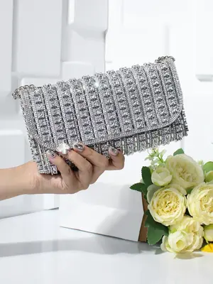 Women's Elegant Rhinestone Decorated Evening Bag, 2025 New Style Exquisite Trendy Clutch Bag, Luxury Fashionable Bag for Part...