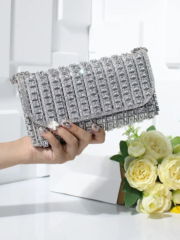 Women's Elegant Rhinestone Decorated Evening Bag, 2025 New Style Exquisite Trendy Clutch Bag, Luxury Fashionable Bag for Part...