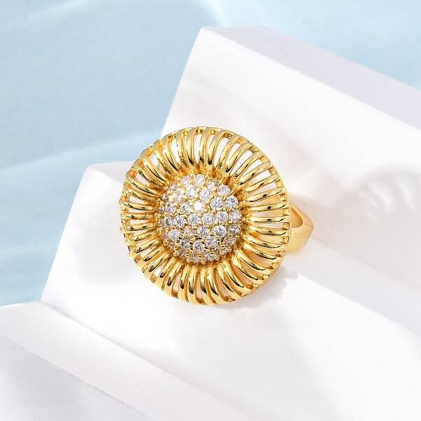 Brass Micro Pave Cubic Zirconia Cuff Rings