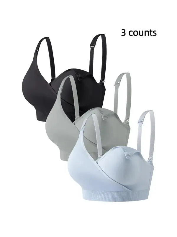 Women's Solid Adjustable Strap Buckle Front Pregnant Maternity Bra, Maternity Clothes, Comfortable Breathable Wrap Nursing ...