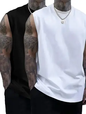 Men's Solid Color Round Neck Tank Top, Loose Casual Comfy Classic Crew Neck Sleeveless Top for Summer, Men's Clothes for Dail...