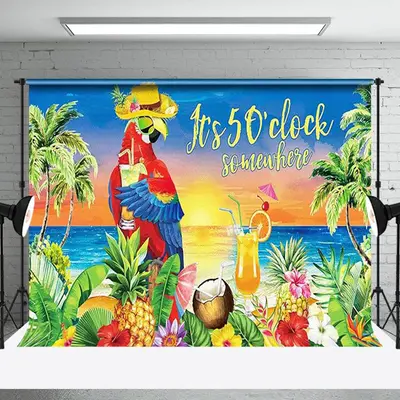 Seaside Parrot Its 5 Oclock Somewhere Party Backdrop