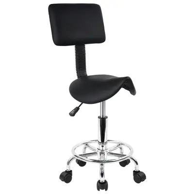 KKTONER Saddle Stool with Foot Rest PU Leather Swivel Adjustable Rolling Stools with Back Support Facial Salon Kitchen Chair ...