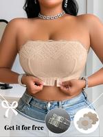 【Plus Size】 Solid Wireless Bandeau Bra, Comfortable Breathable Push Up Bra for Daily Wear, Women's Lingerie for All Seaso...