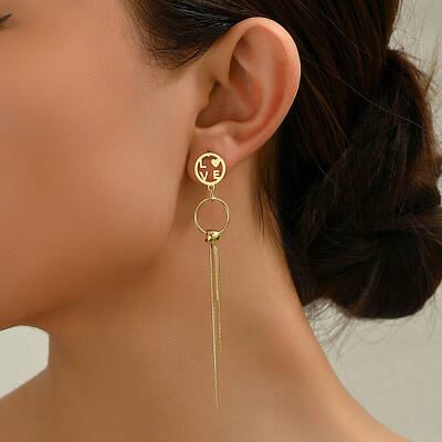 Elegant Geometric Hollow Long Ring Stainless Steel Stud Earrings