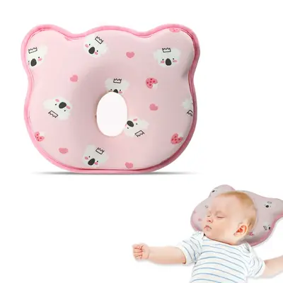 Memory Foam Baby Pillow for Newborn Flat Head Baby Pillow Machine-Washable Neck Support Prevent Flat Head Cotton