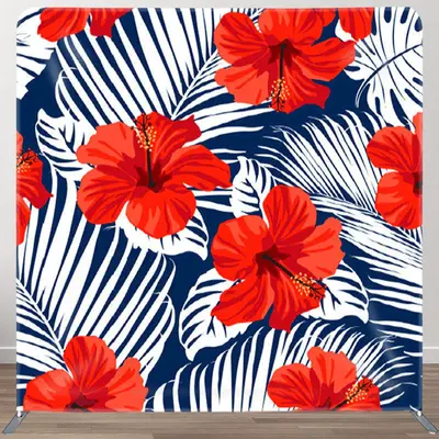 Aperturee Red Hibiscus Indigo Texture Fabric Backdrop For Party - Aperturee