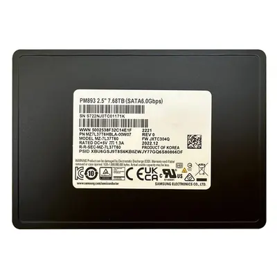 MZ7L37T6HBLA-00W07 Samsung Enterprise PM893 Series 7.68TB Triple-Level Cell SATA 6GB/s V-NAND 7mm 2.5-inch Solid State Drive
