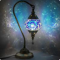 Yarra-Decor Turkish Moroccan Lamp with Bronze Base 3-Way Color Changing Handmade Swan Neck Tiffany Mosaic Glass Bedside Lamps...