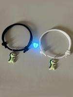 Cute Dinosaur & Magnetic Heart Design Bracelets, 2 Counts/set Fashionable Couple Bracelets for Women & Men, Trendy All-match ...