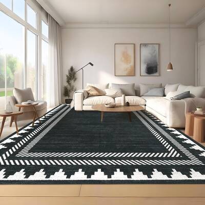 Garvee Washable Area Rug 9x12 Black Rugs Unique Bordered Neutral Living Room Rug,Modern Geometric Rug for Farmhouse Non Slip ...
