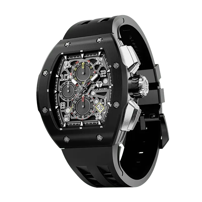 TSAR BOMBA Men's Quartz Watch | Black | Atomic TB8214 | Stanless Steel Bezel | Luxury Sport Watch | 50M Waterproof Sapphire G...