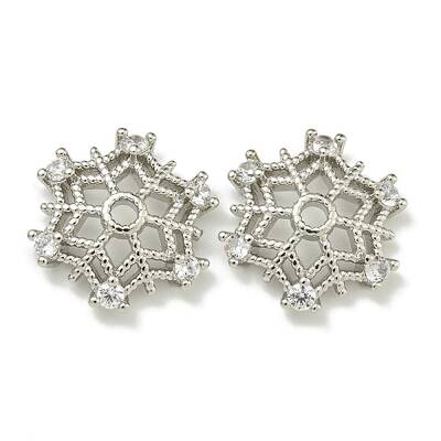 Rack Plating Brass Micro Pave Clear Cubic Zirconia Bead Caps