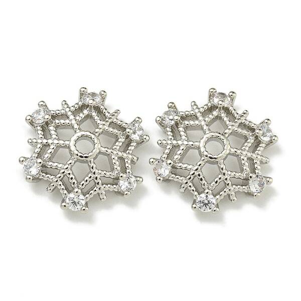 Rack Plating Brass Micro Pave Clear Cubic Zirconia Bead Caps