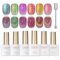 GAOY Brilliant Fireworks Cat Eye Gel Nail Polish Set with Magnet for Pink Green Glitter Holographic Cat Eye, Salon Gel Manicu...