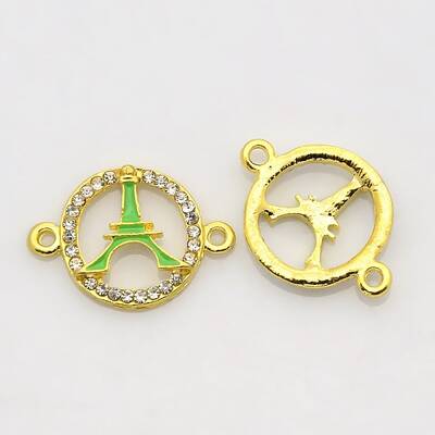 Golden Tone Alloy Enamel Rhinestone Multi-stone Links connectors
