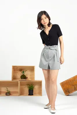 Paperbag High-Waist Short - Grey Stripe | Size: M
