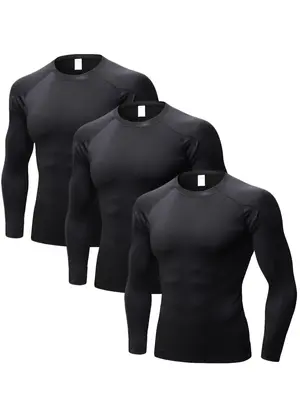 Men's Solid Round Neck Long Sleeve Thermal Underwear, Tight Raglan Sleeve Crew Neck Top, Men's Sleepwear for Fall & Winter