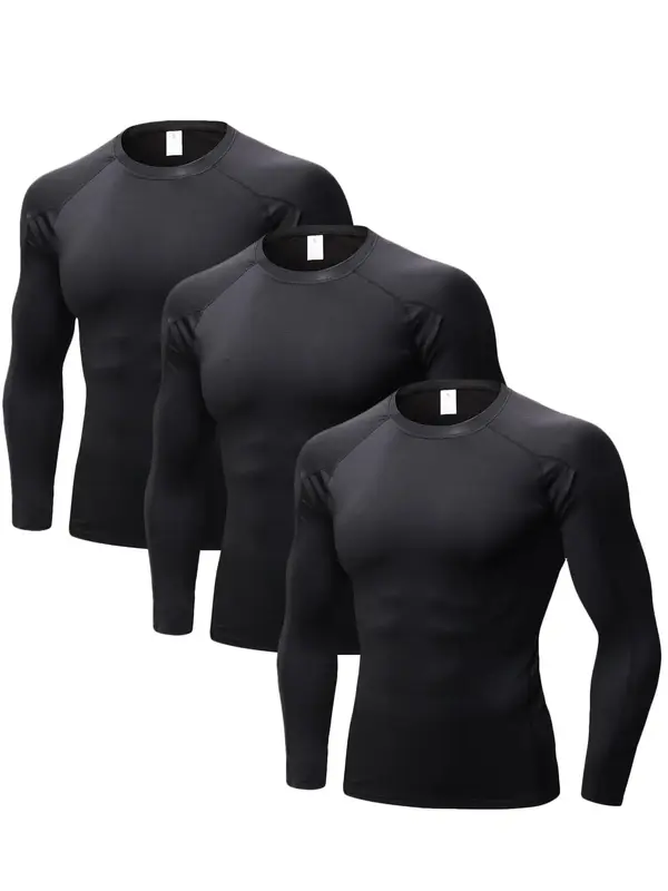 Men's Solid Round Neck Long Sleeve Thermal Underwear, Tight Raglan Sleeve Crew Neck Top, Men's Sleepwear for Fall & Winter