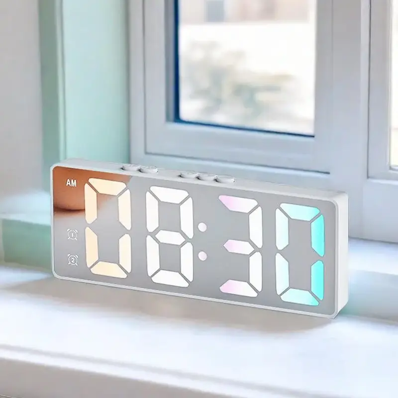 Mirror LED Electronic Clock, Alarm Clock, Battery & Plug-in Power Supply, Desktop Clock for Bedroom & Office (without Battery...