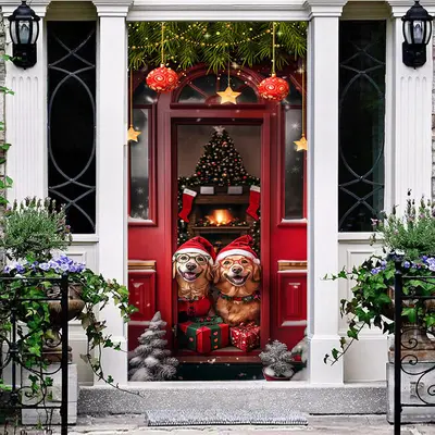 Festive Christmas Vibe Red Door Pet Dog Door Cover - Aperturee