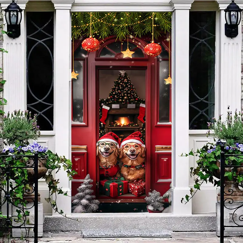Festive Christmas Vibe Red Door Pet Dog Door Cover - Aperturee
